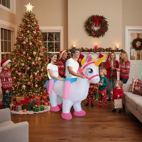 Inflatable Unicorn Air Blow Up Adult Couple Two Person Riding Costume Outfit for Halloween Christmas Easter Party Team Building