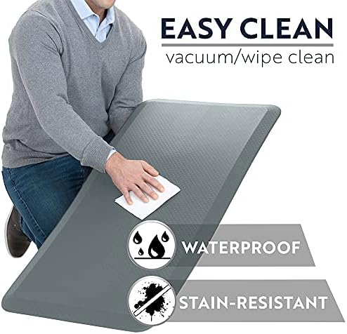 KANGAROO Anti Fatigue Mats for Kitchen Floor, 70x24 Runner, 3/4 Inch Cushioned Ergonomic Mat, Reduce Foot Pressure, Waterproof Comfort Rug for Under Sinks, Office Standing Desk, Store Floors, Silver