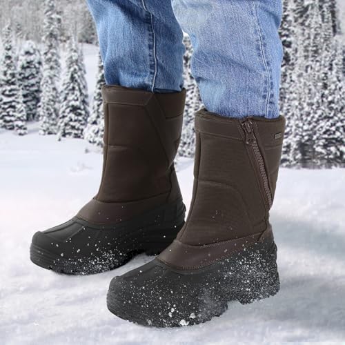 mysoft Men's Winter Snow Boots Mid Calf Waterproof Insulated Fur Lined Warm Anti-Slip Zip Boot