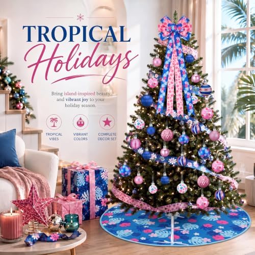 Sosation 34 Pcs Blue Pink Hawaiian Christmas Tree Decor Complete Set