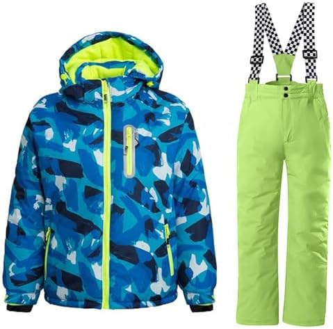 WOWULOVELY Big Boy's 2-Piece Colorblock Snow Pants and Jacket Snowsuit Ski Suit
