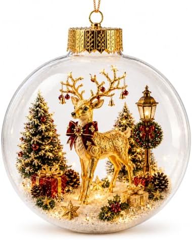 Glowing Christmas Ornaments - Mini Gold Light-Up Christmas Ball Ornaments - Christmas Tree Ornament with Warm LED Light for Tree Mantel, Holiday Scene Decoration & Gift