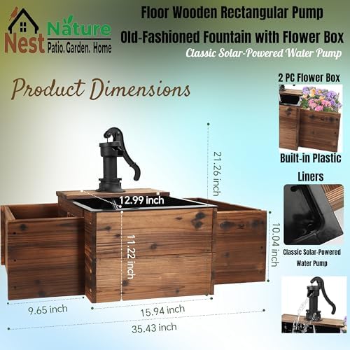 NestNature Solar Outdoor Water Fountain|Wood Water Feature for Garden Decor