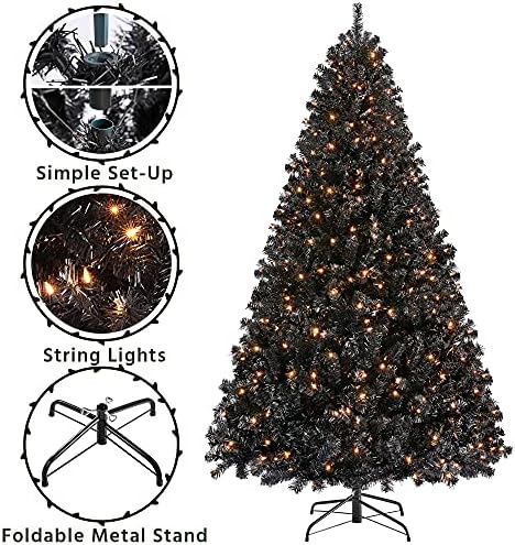 Yaheetech 7.5ft Pre-lit Christmas Tree with 550 Warm White Lights, Black