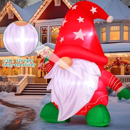 COMIN 6FT Christmas Inflatables Gnome with Candy Cane Outdoor Decorations