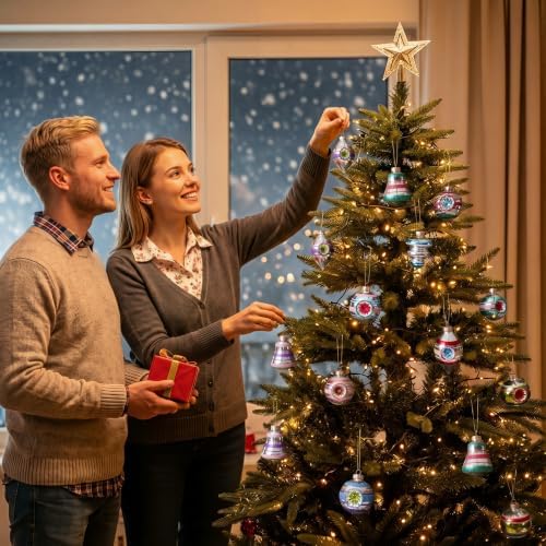 12 Pcs Christmas Vintage Glass Reflector Ornament,Striped