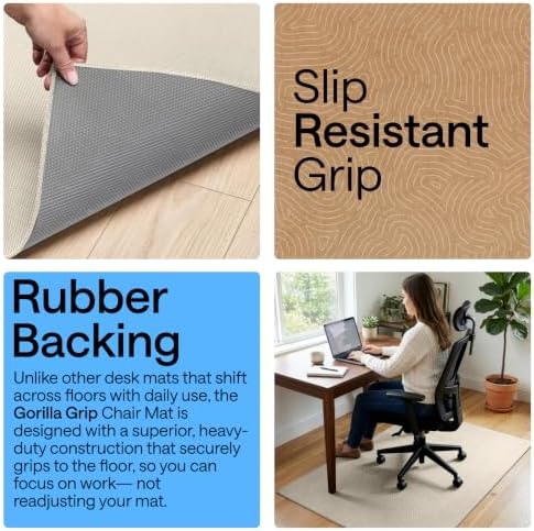 GORILLA GRIP Office Chair Mat for Hard Floors, Under Desk Rug, 58x46 Taupe