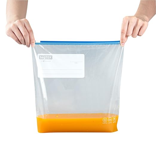 Restaurantware Bag Tek 1 Gallon Freezer Slider Bags 1000 Disposable Zipper Pouch Bags - Slide Zipper Expandable Bottom Clear Plastic Freezer Bags With Write-On-Label For Food Storage