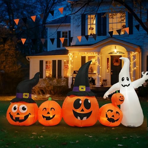 Outvita Halloween Inflatable Ghost Pumpkin 8FT, Blow Up Outdoor Decoration with LEDs, Halloween Decor for Yard, Party, Garden