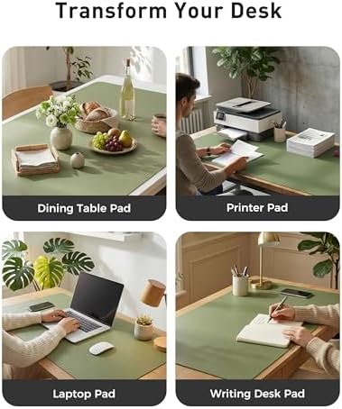 Aothia Faux Leather Desk Mat - Large Mouse Pad, Non-Slip PU Leather Blotter, Waterproof Writing Surface for Office and Home (Olive Green, 40" x 24")