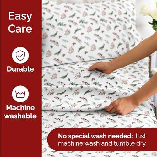 Christmas Sheet Set, Mistletoe, Holiday Xmas Bedding Set - Twin Size