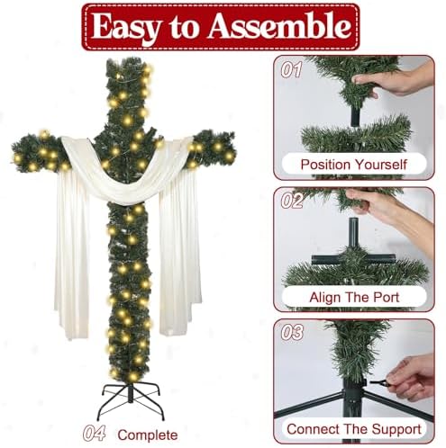 Justforjoyful 6ft Christmas Cross Tree with Light & Scarf