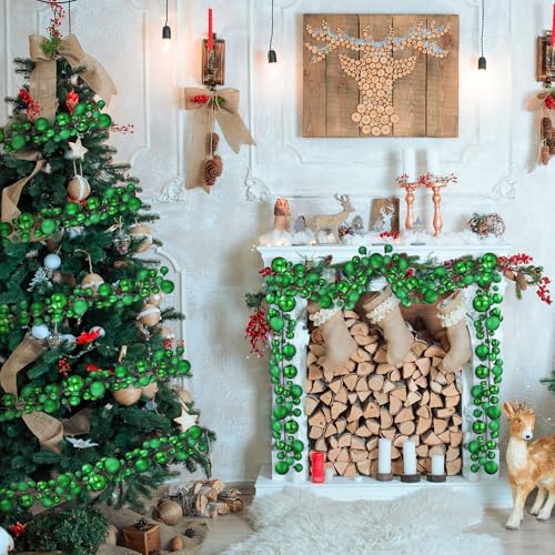 2 Pcs 6 ft Christmas Ball Ornament Garland, Grass Green
