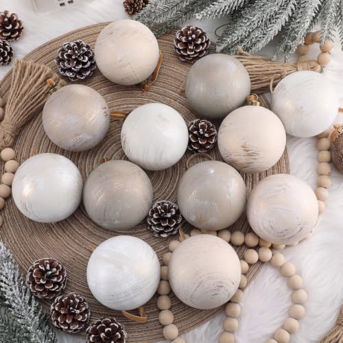 Yunlly 12 Pcs Neutral Christmas Ornament, Ivory Taupe Beige, 4''