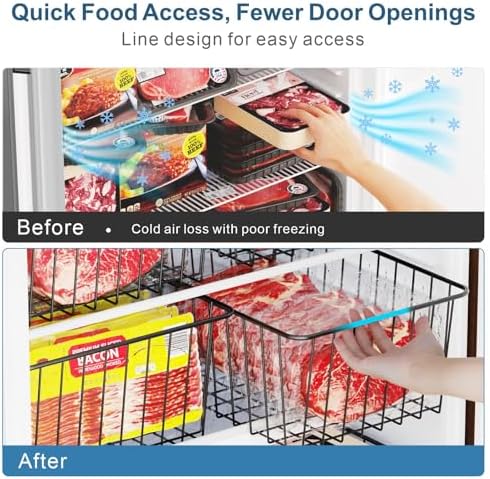 iSPECLE Freezer Organizer Bins - For 16 Cu Ft Upright Freezer, 6 Pack Black