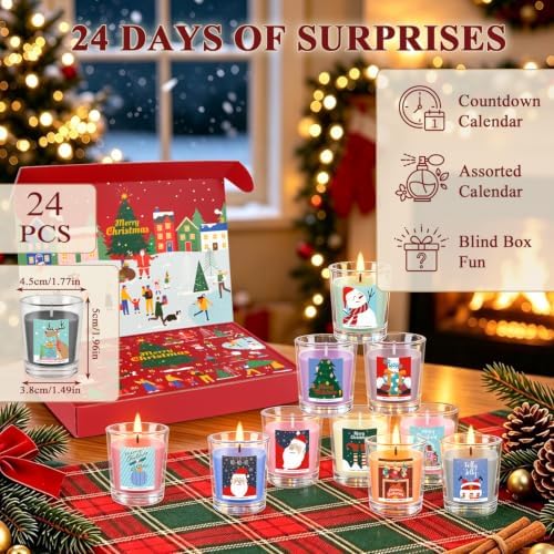 Candle Advent Calendar 2026, 24 Days of Christmas Countdown Candles, Festive Scented Soy Wax Gift Set, Holiday Aromatherapy Candles for Women, Christmas Decor
