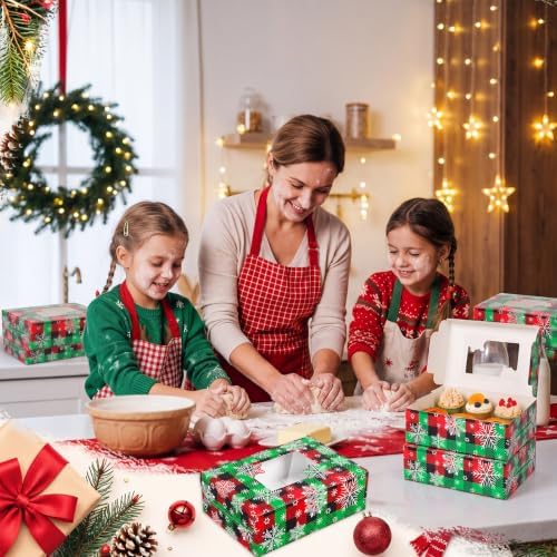 Tenceur 24 Pcs Christmas Cookie Box Window,8.7 x 5.8 x 2.8'',Snowy Plaid