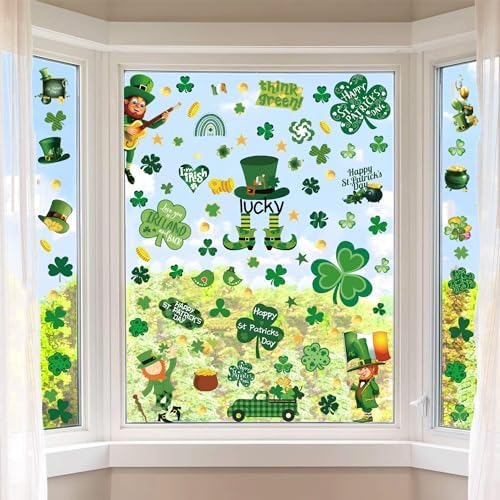 st Patricks Day Decorations Window clings 10 Sheet for Glass Windows Shamrock Window clings Stickers