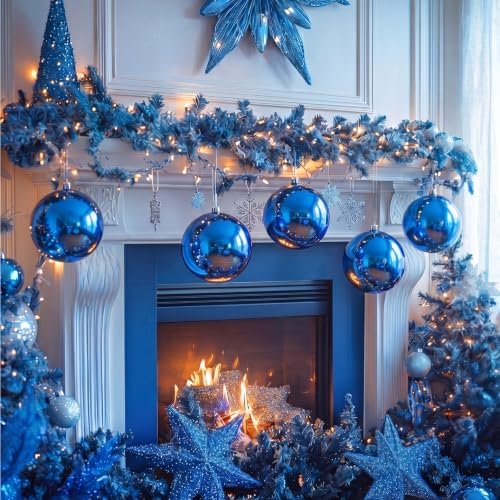 Threan 8 Inch Large Blue Shiny Christmas Ball Ornaments