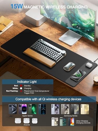 TopMade Mouse Pad with 15W Wireless Charging, Classic Black Desk Mat