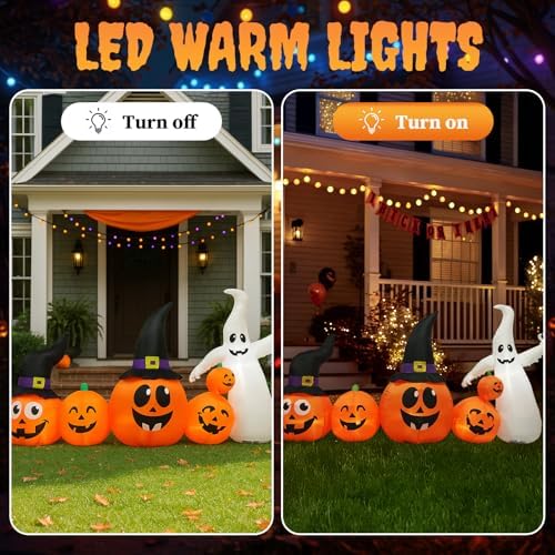Outvita Halloween Inflatable Ghost Pumpkin 8FT, Blow Up Outdoor Decoration with LEDs, Halloween Decor for Yard, Party, Garden