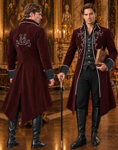 SIAEAMRG Mens Renaissance Pirate Halloween Costume Vampire Jackets Tailcoat