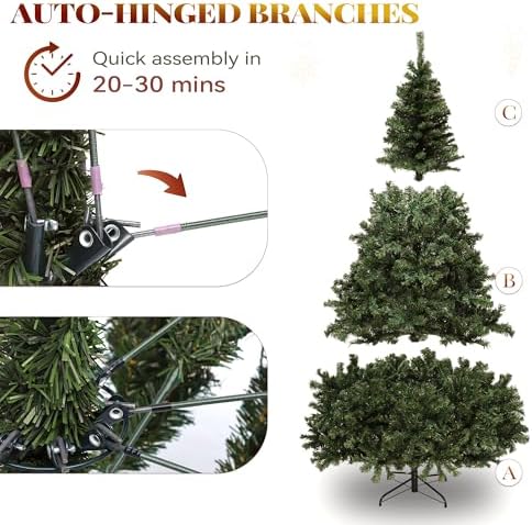 YITAHOME Pre-Lit Artificial Hinged Christmas Tree with Remote Control, 7.5ft Prelighted Spruce Xmas Tree for Home, Office, Party Decoration with 1450 Branch Tips and 550 Warm White Lights, Green