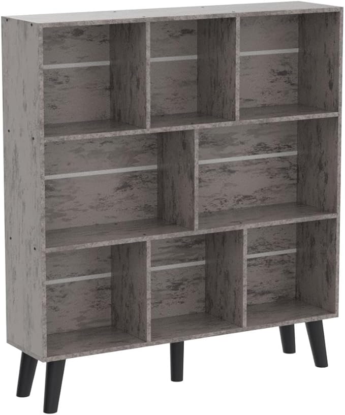 LEYAOYAO 8 Cube Bookshelf, Mid-Century Modern Book Shelf with Legs, Grey | 3 Tier Bookcase, Rustic Wood Bookshelves Freestanding Large Storage Organizer, Open Shelves for Bedroom, Living Room, Office