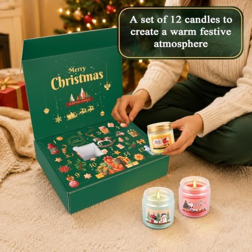 Candle Advent Calendar 2026, 12 Days of Christmas Countdown Candles, Festive Scented Soy Wax Gift Set, Holiday Aromatherapy Candles for Women, Christmas Decor