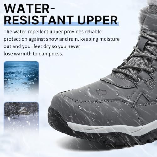 Snow Boots for Men Winter Waterproof Warm Fur Lined Shoes Non Slip Ankle