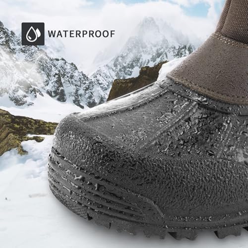 mysoft Men's Winter Snow Boots Mid Calf Waterproof Insulated Fur Lined Warm Anti-Slip Zip Boot