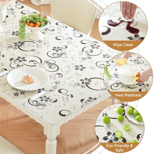 LovePads Floral Table Cover Protector 36 x 60 Inch, 1.5mm Thick Plastic Mat