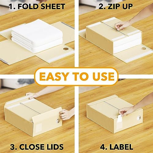 SpaceAid 10 Pack Bed Sheet Organizers and Storage, Foldable Sheet Organizer for Linen Closet, Sheets Set Folder Keeper with Window XL (Queen & King Size) Organizing Bedding Container, Beige