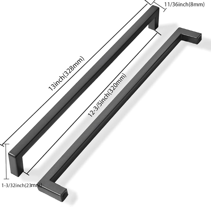 khtumeware 5 Pack 12-1/2 inch Center to Center Solid Black Cabinet Pulls Square Bar Drawer Handles Cabinet Handles Matte Black Drawer Pulls Kitchen Cabinet Hardware