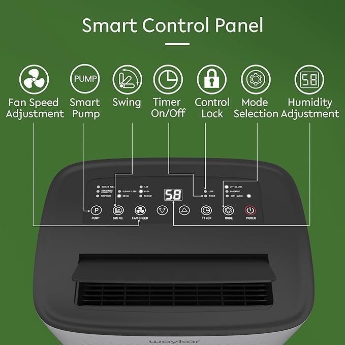 Waykar 150 Pint 7,000 Sq.Ft Dehumidifier with Pump for Basement & Home, Large Room, Smart Compressor Dehumidifier with Drain Hose & Tank for Commercial, 30–80% RH Control, 90° Auto Swing, Auto Defrost