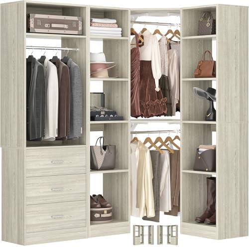 Besiost Corner Closet System with 3 Drawers, Corner Closet Organizer System
