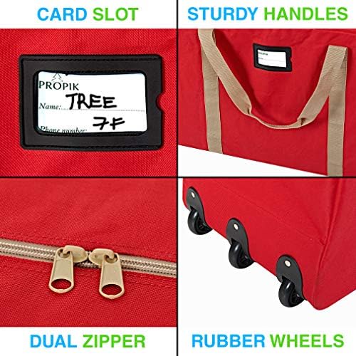 ProPik Rolling Christmas Tree Storage Bag, Fits Up to 9 ft. Xmas Tree, 28"x 16"x 60", Extra Large Heavy Duty Storage Container with Wheels and Handles, 600D Oxford (Red)
