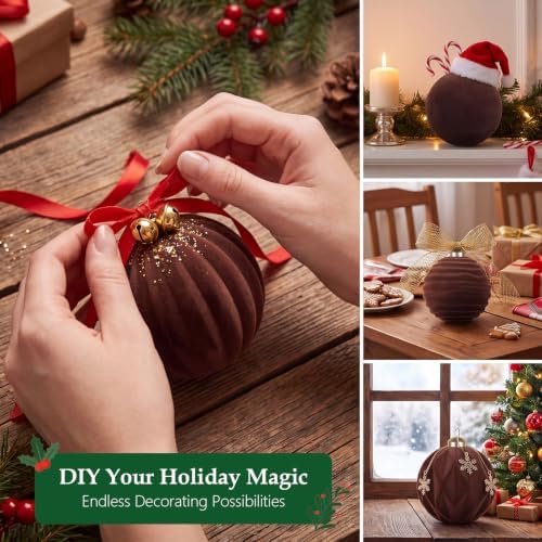 Christmas Ornaments Set Coffee Brown Velvet 3.15 in Decorative Balls