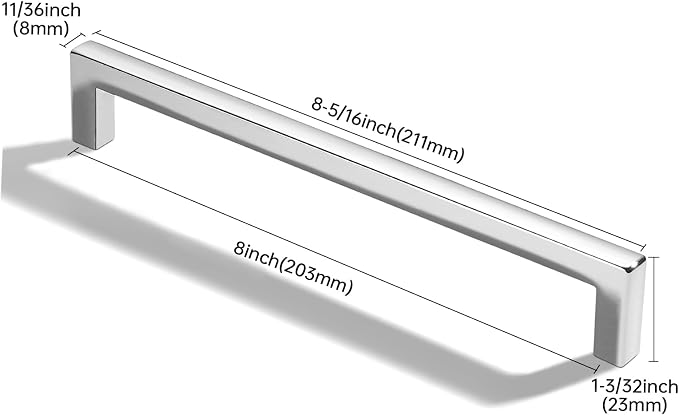 khtumeware 10 Pack 8 inch(203mm) Hole Center Polished Chrome Cabinet Pulls Solid Heavy-Duty Square Cabinet Handles Drawer Pulls Kitchen Cabinet Hardware Kitchen Handle