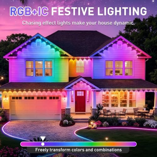 LITSOUL 100FT Permanent Outdoor Lights for House RGB+IC, Chasing Effect Smart RGB+IC Eave LED Lighting with 16 Million Colors, Waterproof Outdoor Strip Lights for Christmas Halloween Holiday Daily