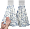 Blue Floral Bird Hanging Kitchen Towels Chinoiserie Vintage Flower Spring Summer Hand Towel with Loop Blue White Kitchen Tie Towels Dish Towel Set of 2 Soft Absorbent Hanging Bath Towel for Bathroom
