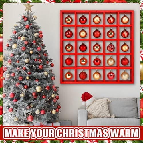 Cinnvoice Christmas Ornament Displays Rack, Red, 25 Compartment