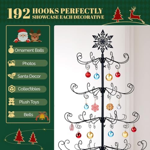 VINGLI 6FT Metal Christmas Ornament Tree, Wrought Iron Display Stand Black