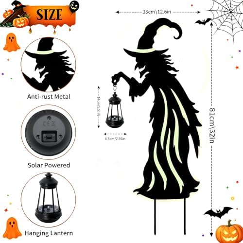 Halloween Decorations Outdoor Metal Witch Garden Stakes with Solar Lights