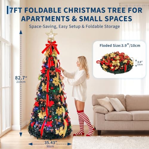 Garvee 7 FT Pop Up Christmas Tree, Pre-Decorated Xmas Tree Lighted Top Star