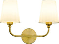 Bathroom Vanity Light, Brushed Gold Bathroom Light Fixtures, 2-Light Lighting Fixtures Over Mirror, Modern Wall Sconce with Flared White Fabric Shade, E26 Socket(ETL Listed)