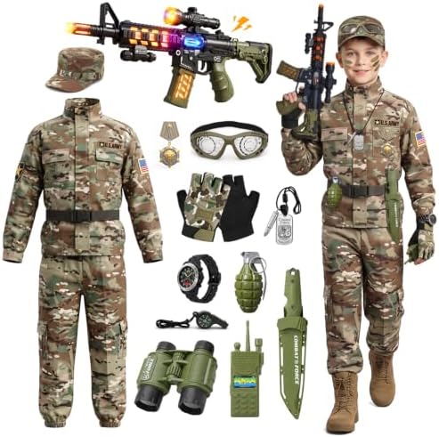 Halloween Kids Army Costume for Boys with Camo Gloves