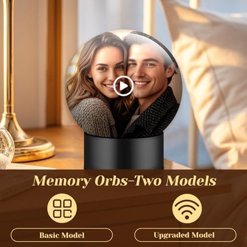 Memory Sphere Lamp, Crystal Ball Video Player 2.8" Memory Orbs Ornament 4GB Uploadable Videos & Photos, Personalized Unique Desk Night for Couples Friends Birthday Christmas (Black Memory Orb WIFI)