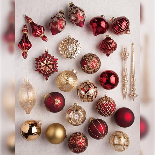 Balsam Hill Brilliant Bordeaux Bauble Christmas Ornaments Set - Glitter & Grandeur Vintage Style Tree Ornaments, 25 Pieces for Holiday Décor