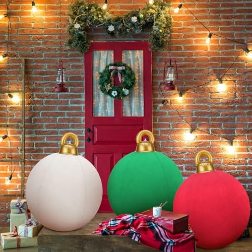3 Pcs 32 Inch Giant Velvet Christmas Inflatable Balls, Red, Green, White